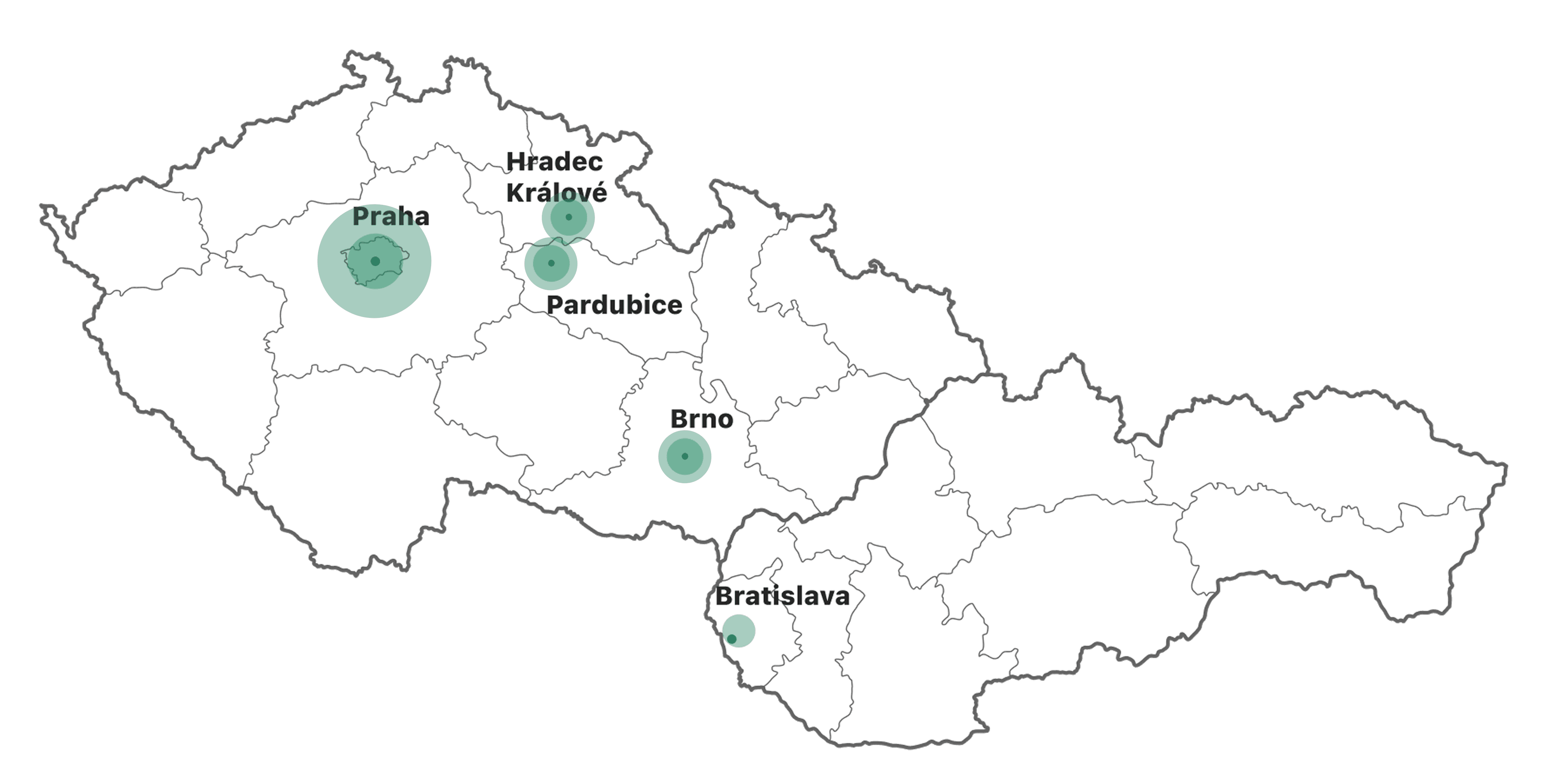 Mapa pokrytí služby pronájmu bez starostí