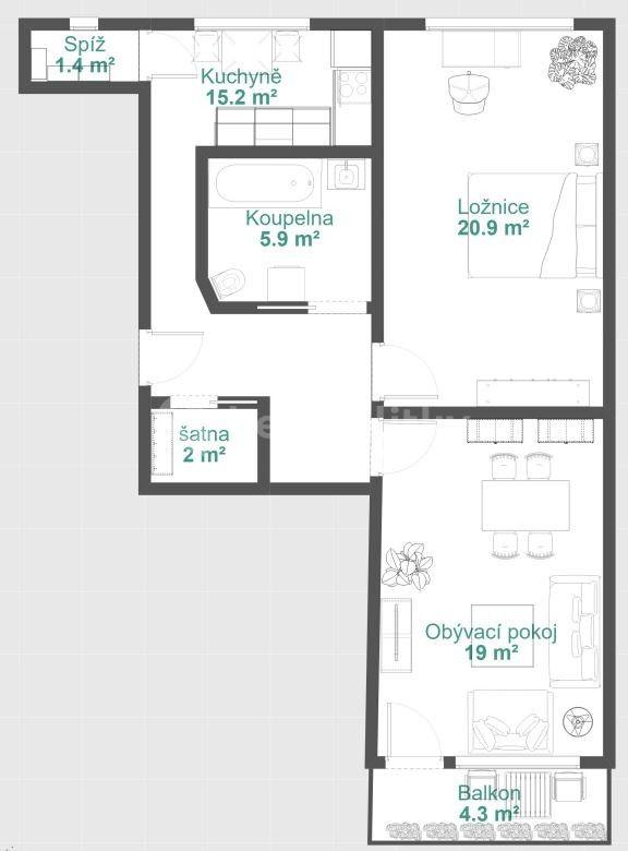 Prenájom bytu 2-izbový 66 m², Jižní, Česká Lípa, Liberecký kraj