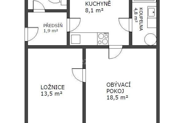 Prenájom bytu 2-izbový 48 m², Čichnova, Brno-Komín