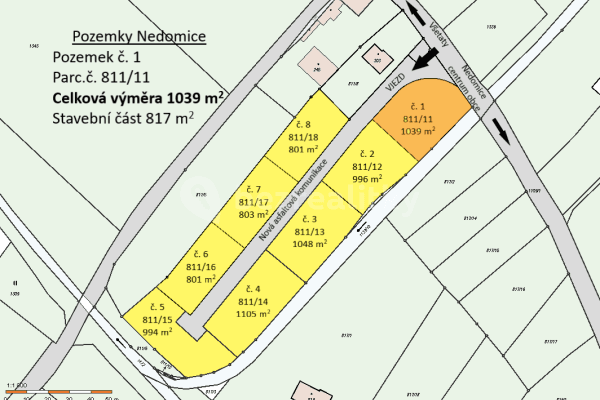 Predaj pozemku 817 m², 24420, Nedomice, Středočeský kraj