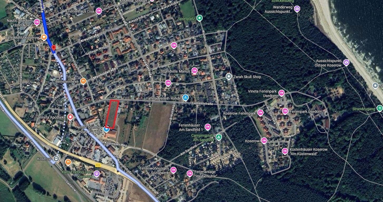 Predaj pozemku 4.446 m², Siemensstraße, Koserow, Meklenbursko-Predpomoransko Predaj pozemku 4.446 m², Siemensstraße, Koserow, Meklenbursko-Predpomoransko