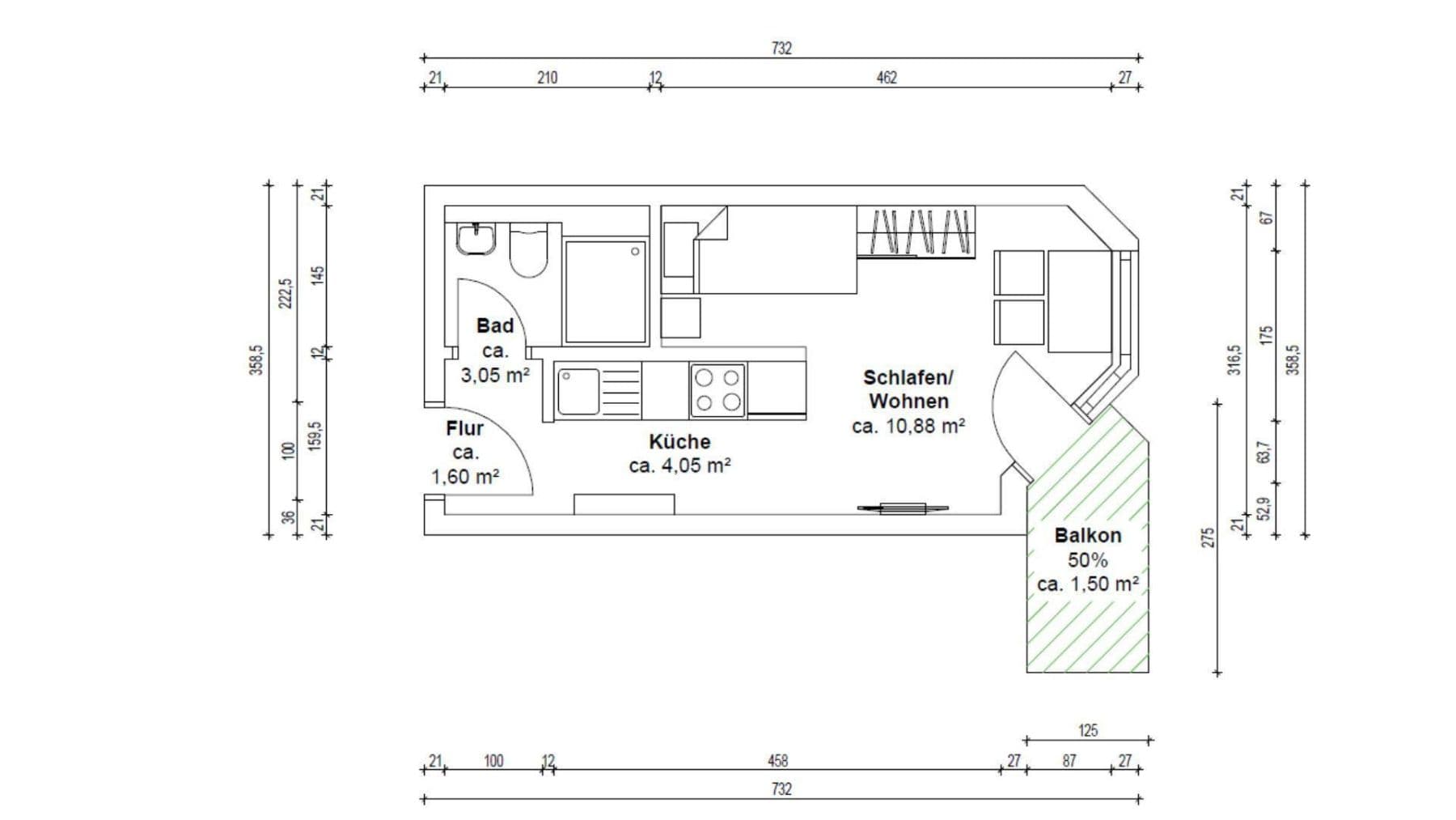 Prenájom bytu 1-izbový 21 m², L7, 6a, Mannheim, Bádensko-Wurttembersko Prenájom bytu 1-izbový 21 m², L7, 6a, Mannheim, Bádensko-Wurttembersko