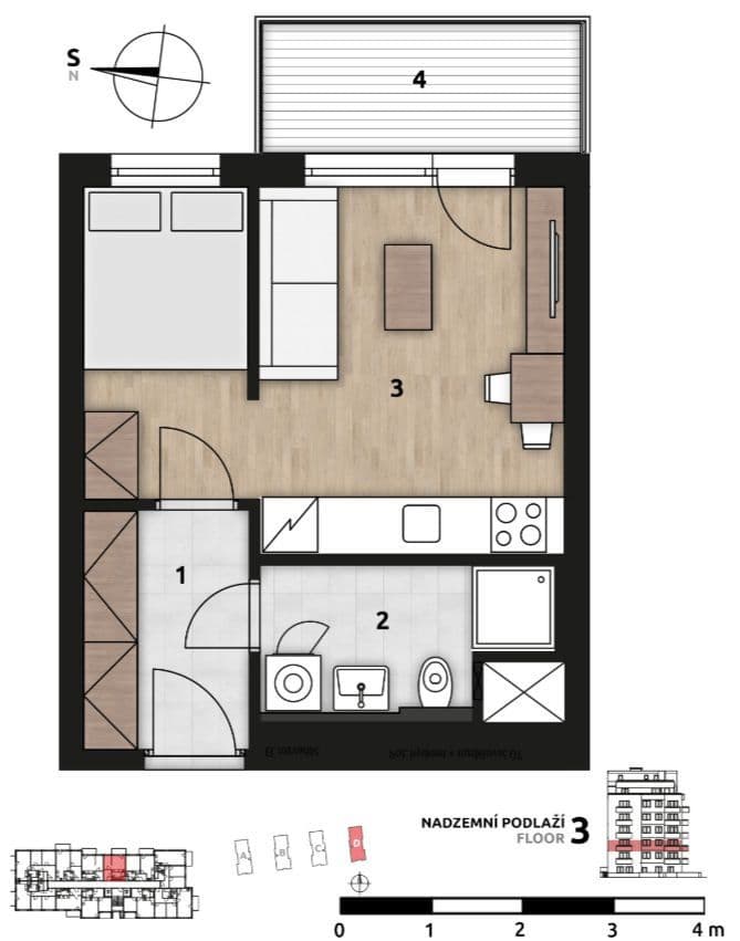 Prenájom bytu 1-izbový 31 m², Fabiánové, Praha, Praha Prenájom bytu 1-izbový 31 m², Fabiánové, Praha, Praha