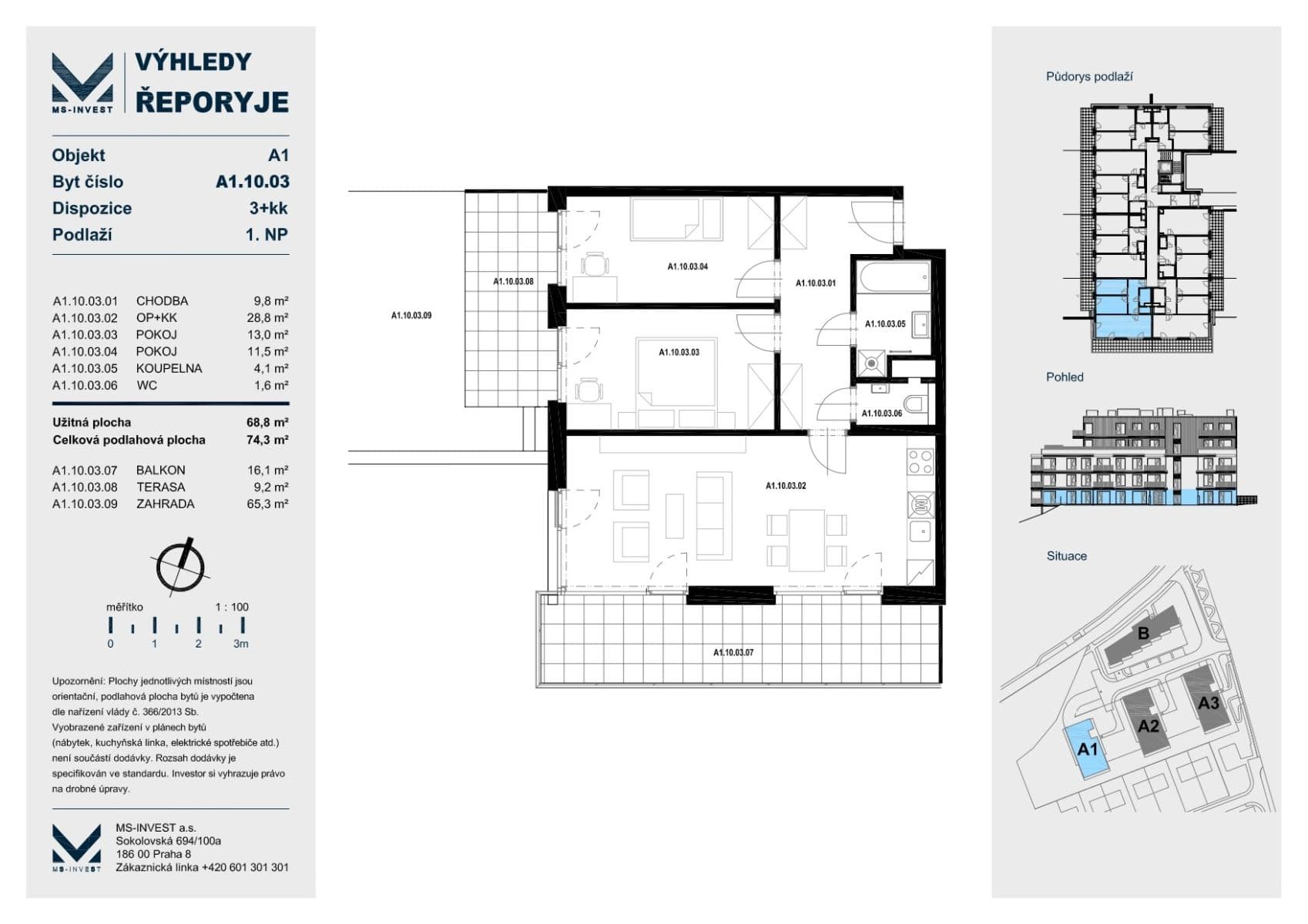 Prenájom bytu 3-izbový 74 m², Haenkeho, Praha, Praha Prenájom bytu 3-izbový 74 m², Haenkeho, Praha, Praha