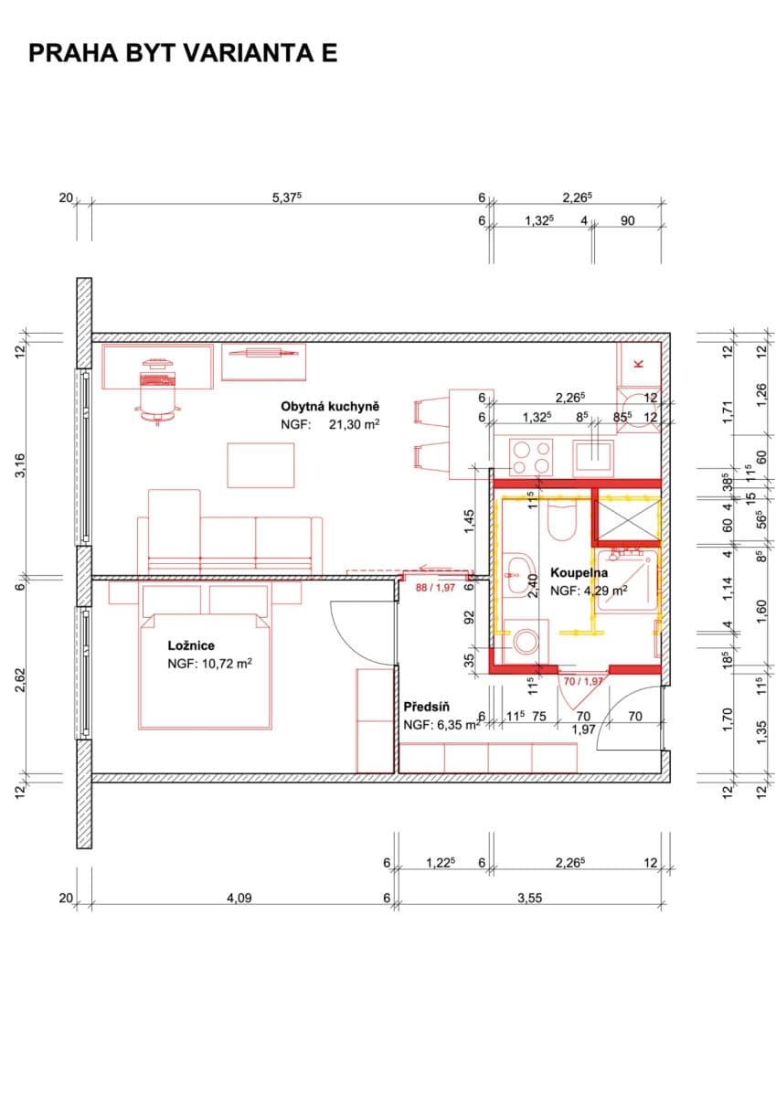 Prenájom bytu 2-izbový 43 m², Slavatova, Praha, Praha Prenájom bytu 2-izbový 43 m², Slavatova, Praha, Praha