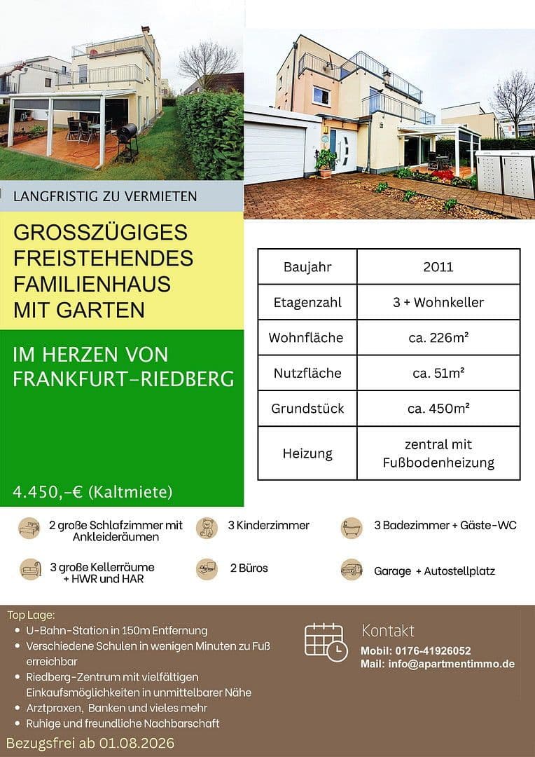 Prenájom domu 226 m², pozemek 450 m², Ottilie Widermuth Weg 2, Frankfurt am Main, Hesensko Prenájom domu 226 m², pozemek 450 m², Ottilie Widermuth Weg 2, Frankfurt am Main, Hesensko