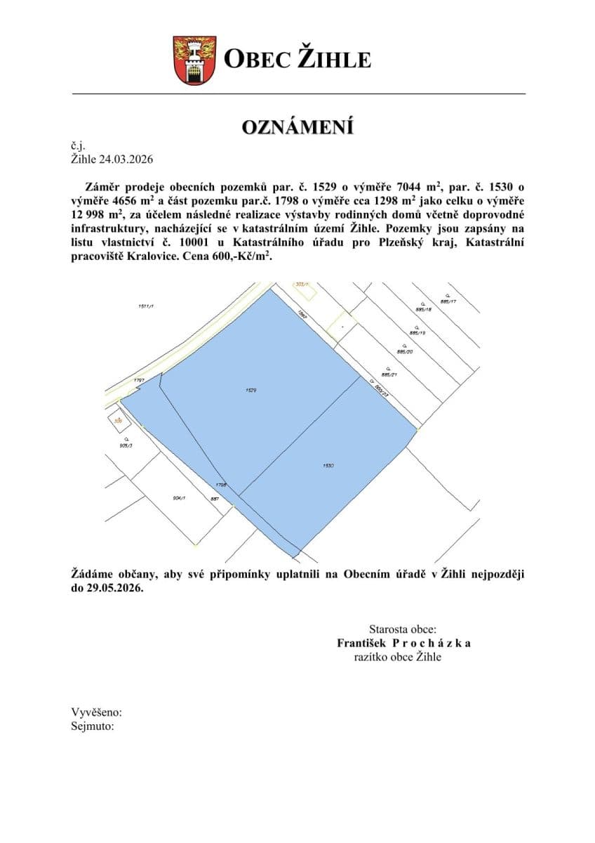 Predaj pozemku 12.998 m², Žihle, Plzeňský kraj Predaj pozemku 12.998 m², Žihle, Plzeňský kraj