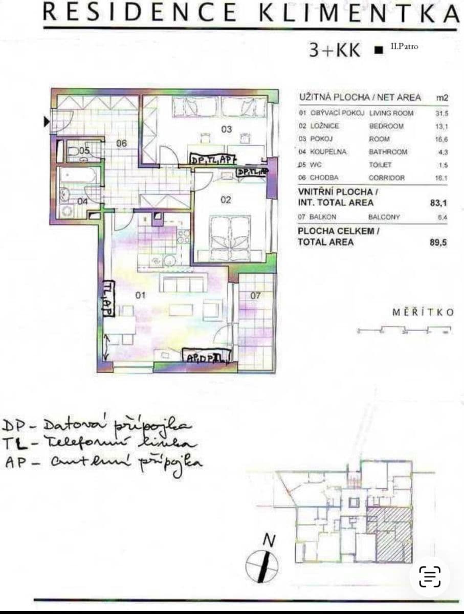 Prenájom bytu 3-izbový 89 m², Ke Klimentce, Praha, Praha Prenájom bytu 3-izbový 89 m², Ke Klimentce, Praha, Praha