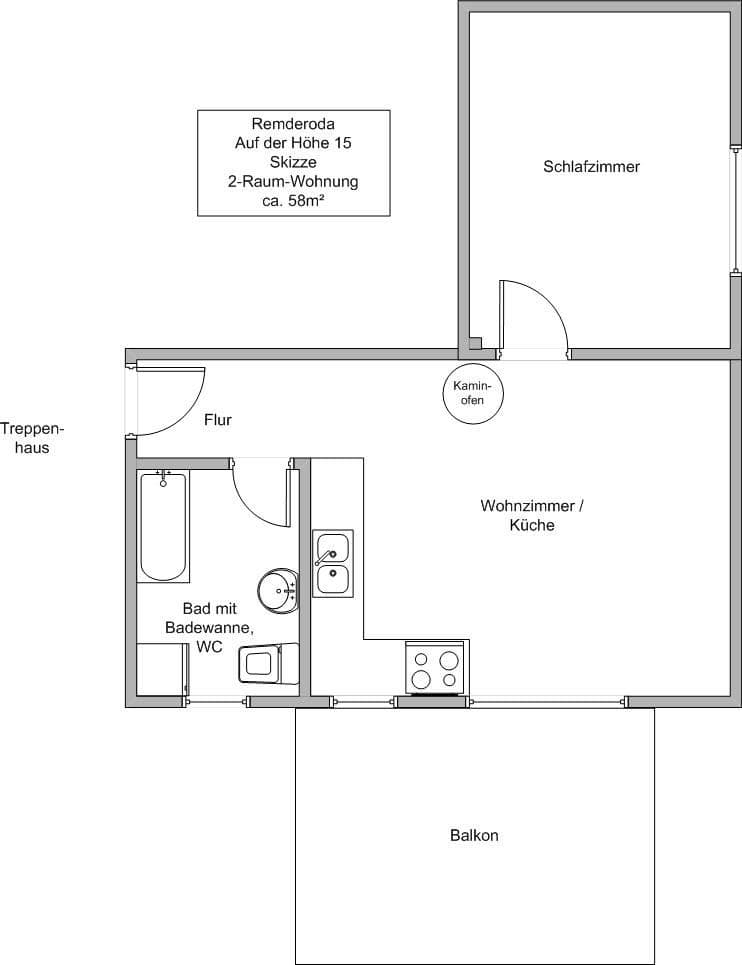 Prenájom bytu 2-izbový 58 m², Auf der Höhe 15, Jena-Remderoda, Durínsko Prenájom bytu 2-izbový 58 m², Auf der Höhe 15, Jena-Remderoda, Durínsko