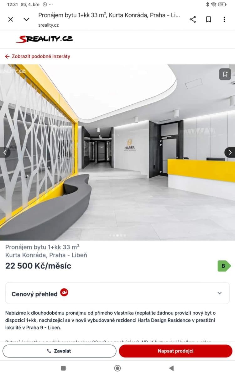 Prenájom bytu 1-izbový 33 m², Kurta Konráda, Praha, Praha Prenájom bytu 1-izbový 33 m², Kurta Konráda, Praha, Praha