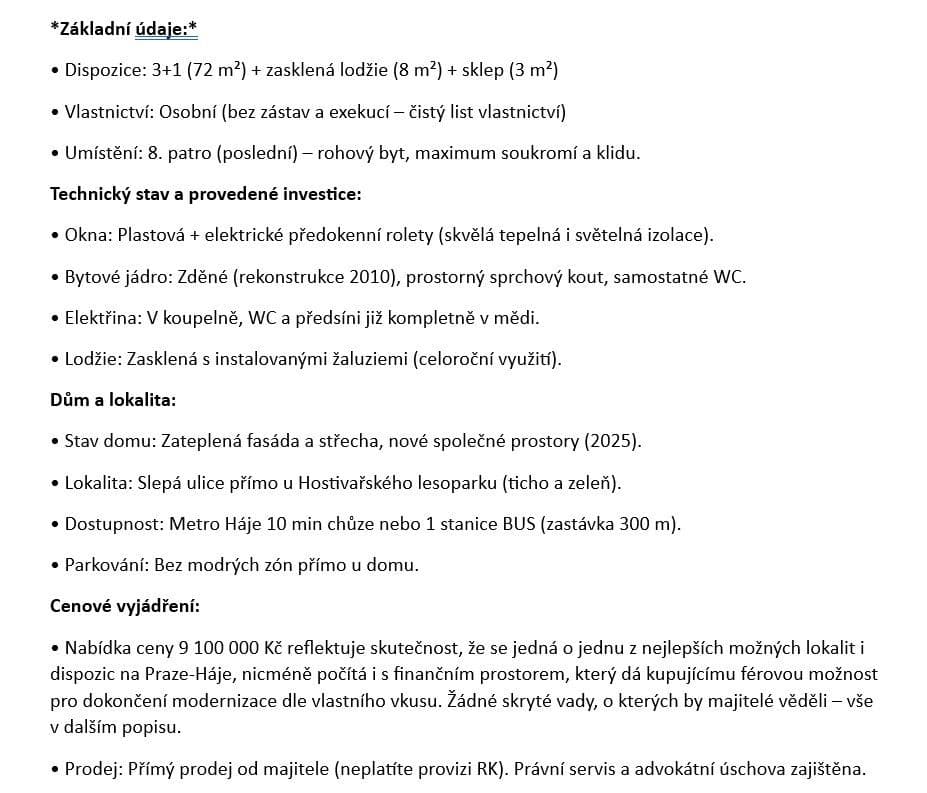 Predaj bytu 3-izbový 72 m², Boháčova, Praha, Praha Predaj bytu 3-izbový 72 m², Boháčova, Praha, Praha