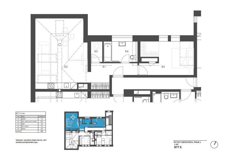 Prenájom bytu 2-izbový 59 m², Šatrova, Praha, Praha Prenájom bytu 2-izbový 59 m², Šatrova, Praha, Praha