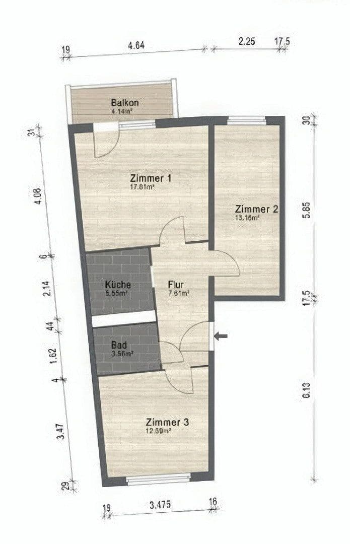 Prenájom bytu 3-izbový 63 m², Auerbachstr. 38, Gera, Durínsko Prenájom bytu 3-izbový 63 m², Auerbachstr. 38, Gera, Durínsko