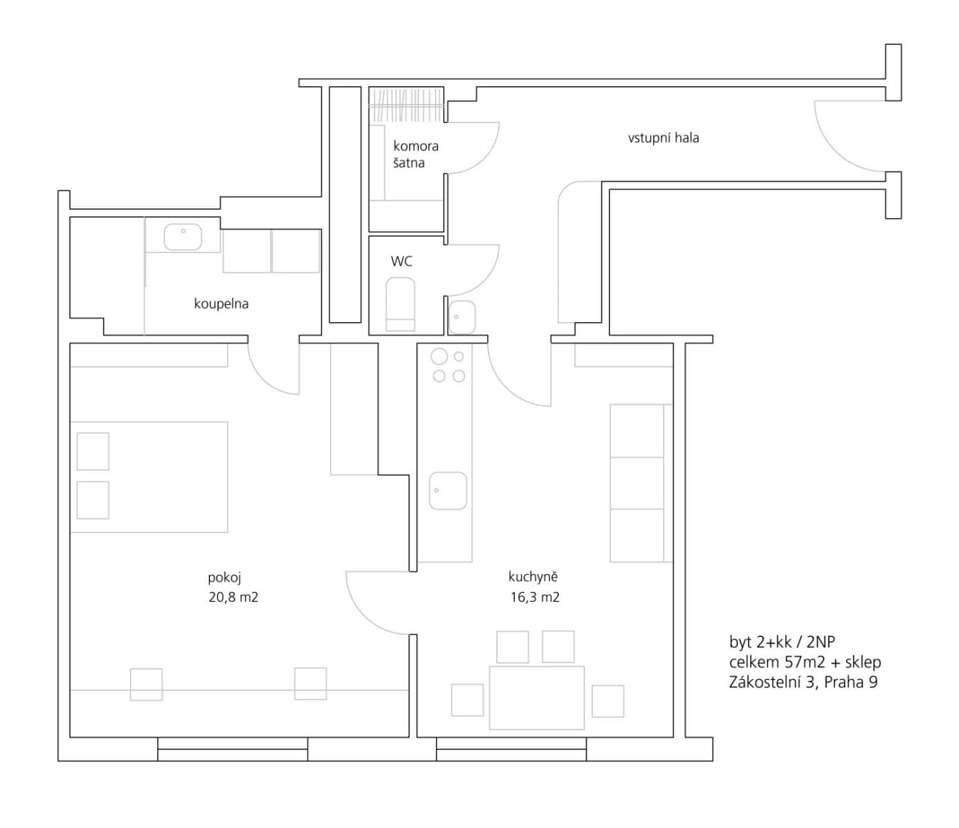 Prenájom bytu 2-izbový 57 m², Zákostelní, Praha, Praha Prenájom bytu 2-izbový 57 m², Zákostelní, Praha, Praha