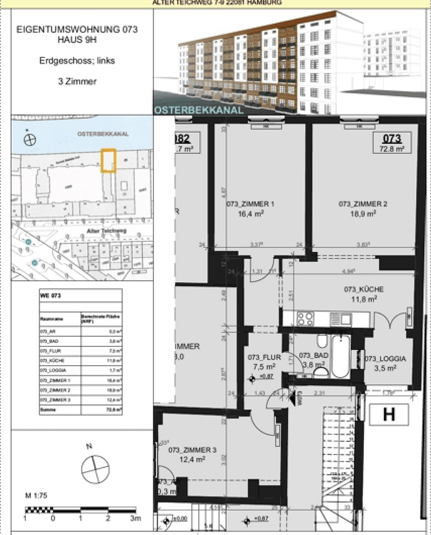 Prenájom bytu 3-izbový 73 m², Hamburg, Hamburg Prenájom bytu 3-izbový 73 m², Hamburg, Hamburg