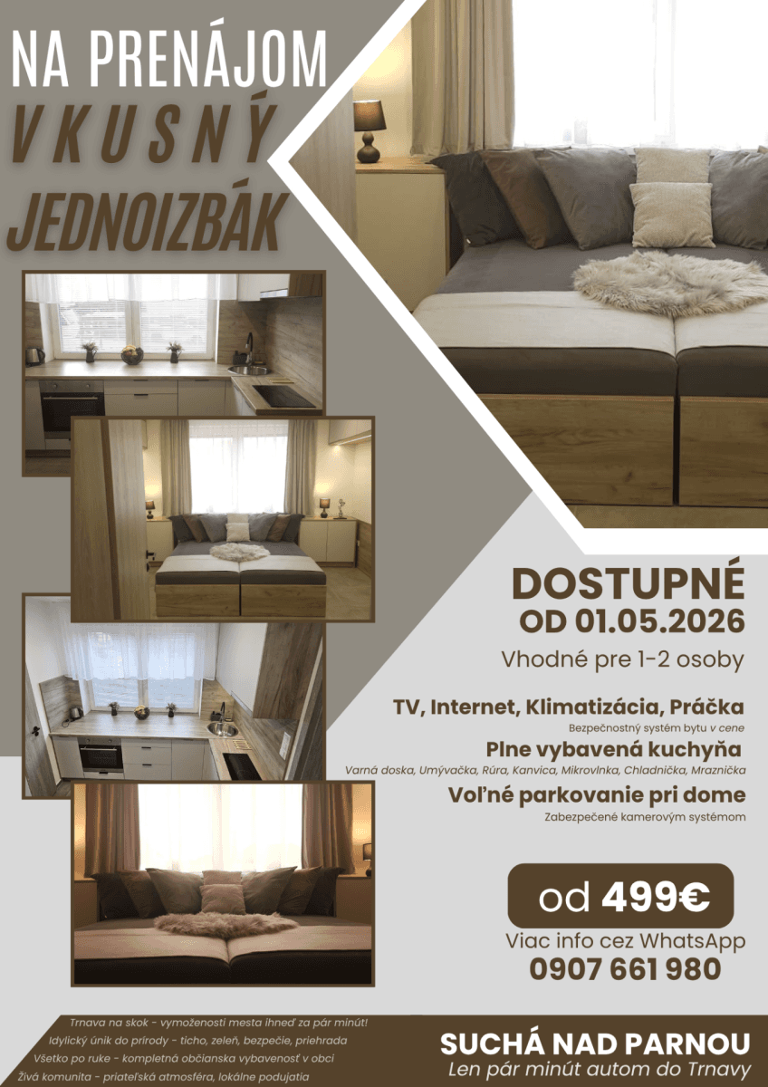 Prenájom bytu 1-izbový 33 m², Suchá nad Parnou, Trnavský kraj Prenájom bytu 1-izbový 33 m², Suchá nad Parnou, Trnavský kraj