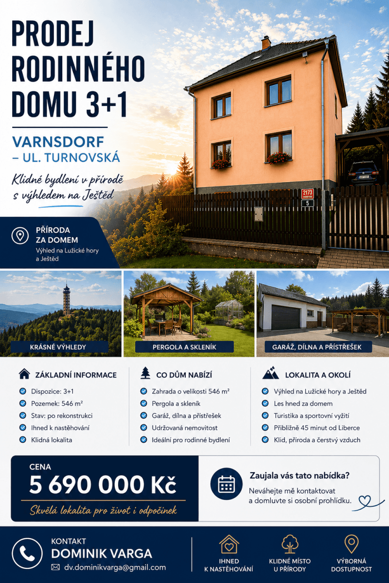 Predaj domu 183 m², pozemek 546 m², Turnovská, Varnsdorf, Ústecký kraj Predaj domu 183 m², pozemek 546 m², Turnovská, Varnsdorf, Ústecký kraj