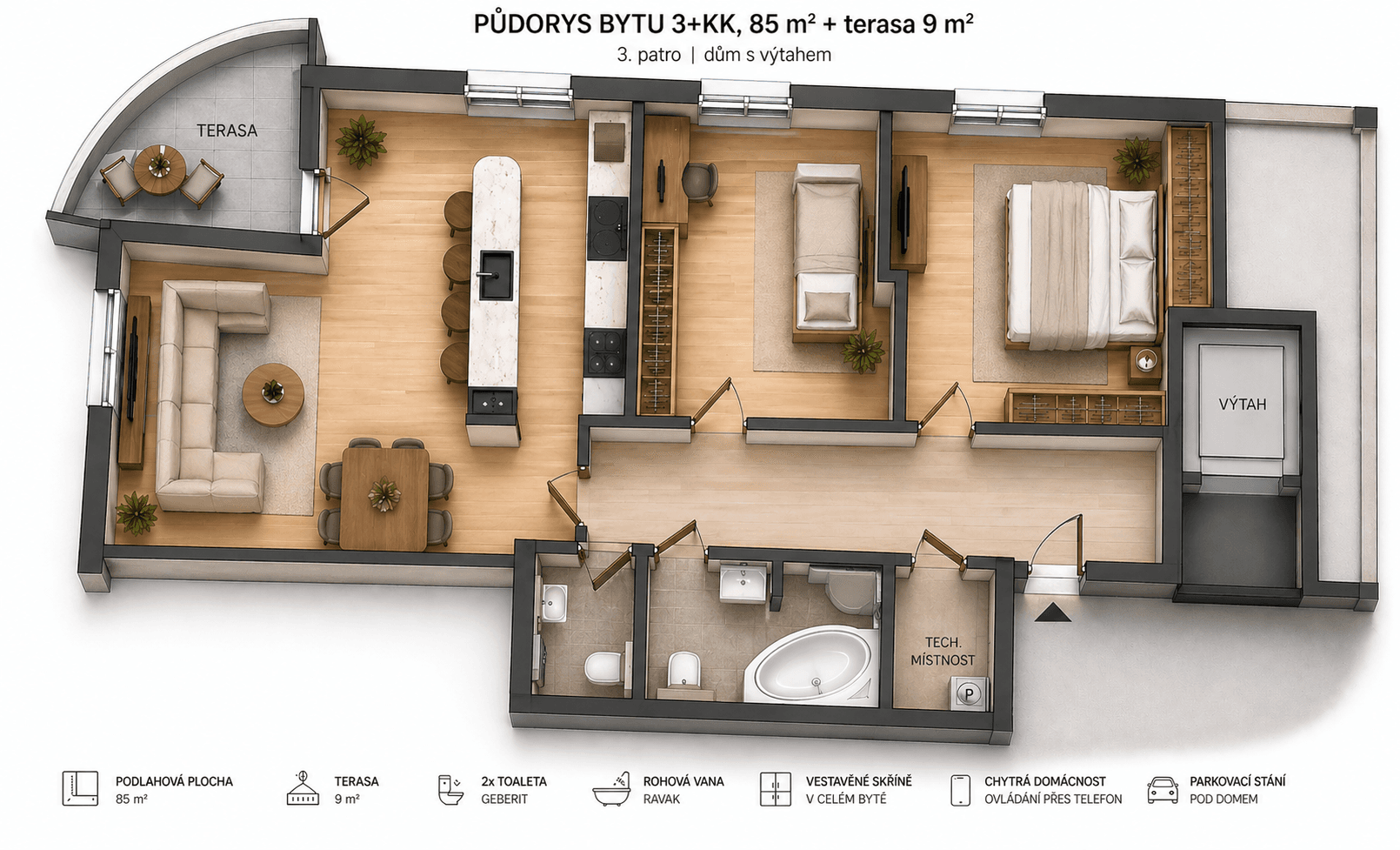 Prenájom bytu 3-izbový 85 m², Nad Okrouhlíkem, Praha, Praha Prenájom bytu 3-izbový 85 m², Nad Okrouhlíkem, Praha, Praha