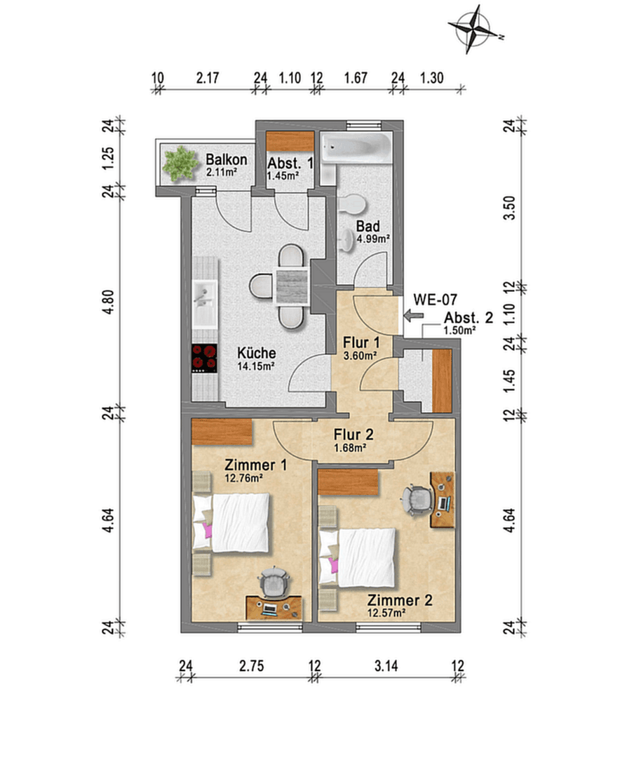 Prenájom bytu 2-izbový 54 m², Helmutstraße 2, Düsseldorf, Severné Porýnie - Westfálsko Prenájom bytu 2-izbový 54 m², Helmutstraße 2, Düsseldorf, Severné Porýnie - Westfálsko
