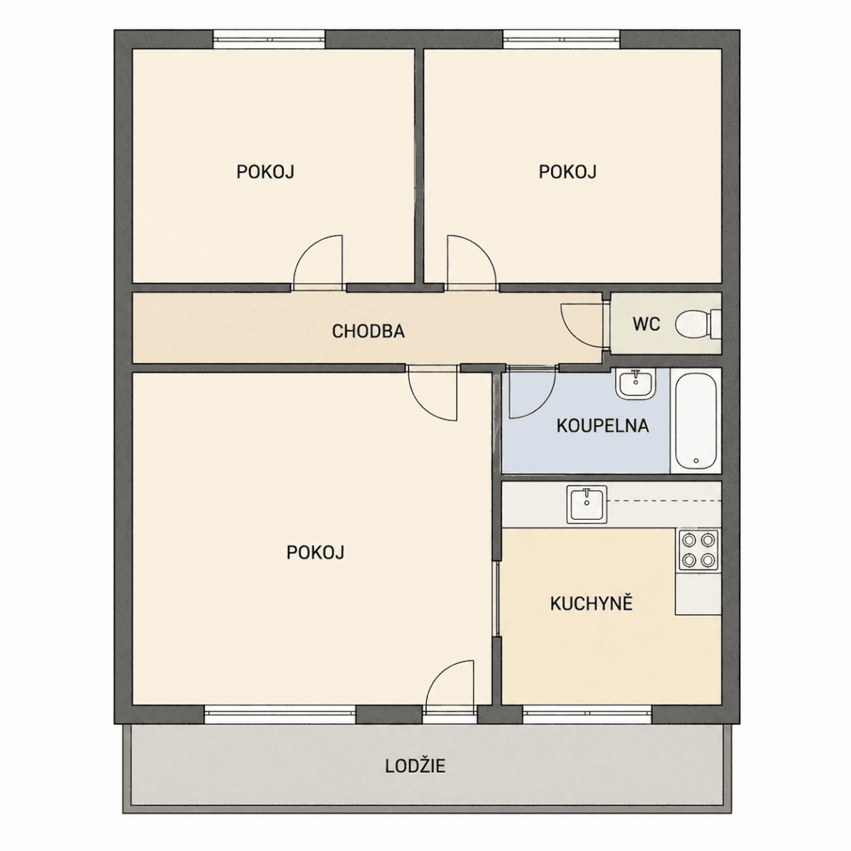 Prenájom bytu 3-izbový 55 m², Sládkovičova, Praha, Praha Prenájom bytu 3-izbový 55 m², Sládkovičova, Praha, Praha