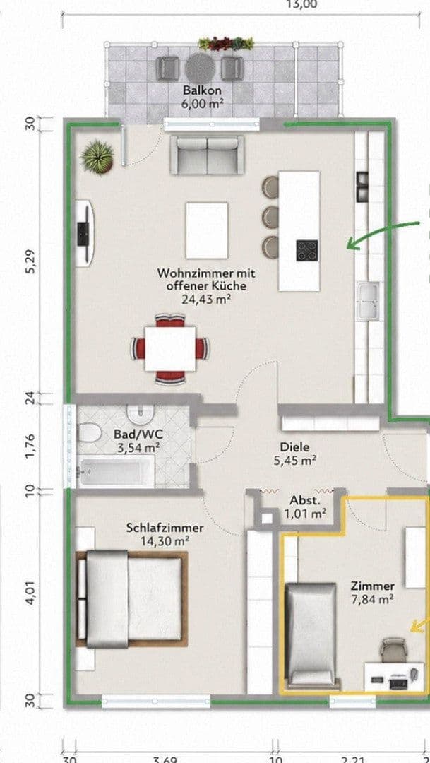 Prenájom bytu 3-izbový 60 m², Hochheim, Hesensko Prenájom bytu 3-izbový 60 m², Hochheim, Hesensko
