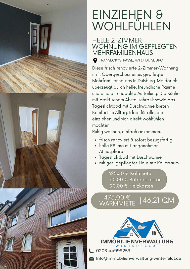 Prenájom bytu 2-izbový 47 m², Franseckystr. 9, Duisburg, Severné Porýnie - Westfálsko Prenájom bytu 2-izbový 47 m², Franseckystr. 9, Duisburg, Severné Porýnie - Westfálsko