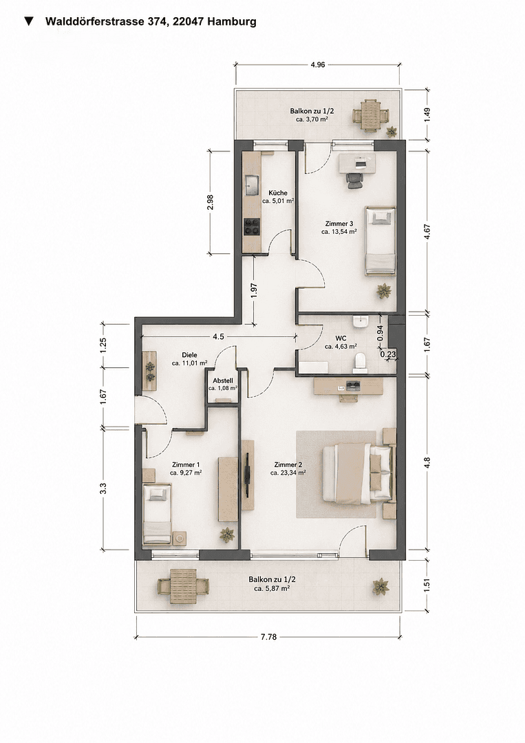 Predaj bytu 3-izbový 78 m², Walddörfer Str. 374, Hamburg, Hamburg Predaj bytu 3-izbový 78 m², Walddörfer Str. 374, Hamburg, Hamburg
