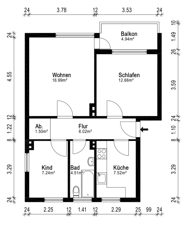 Prenájom bytu 3-izbový 59 m², Bremen, Brémy Prenájom bytu 3-izbový 59 m², Bremen, Brémy