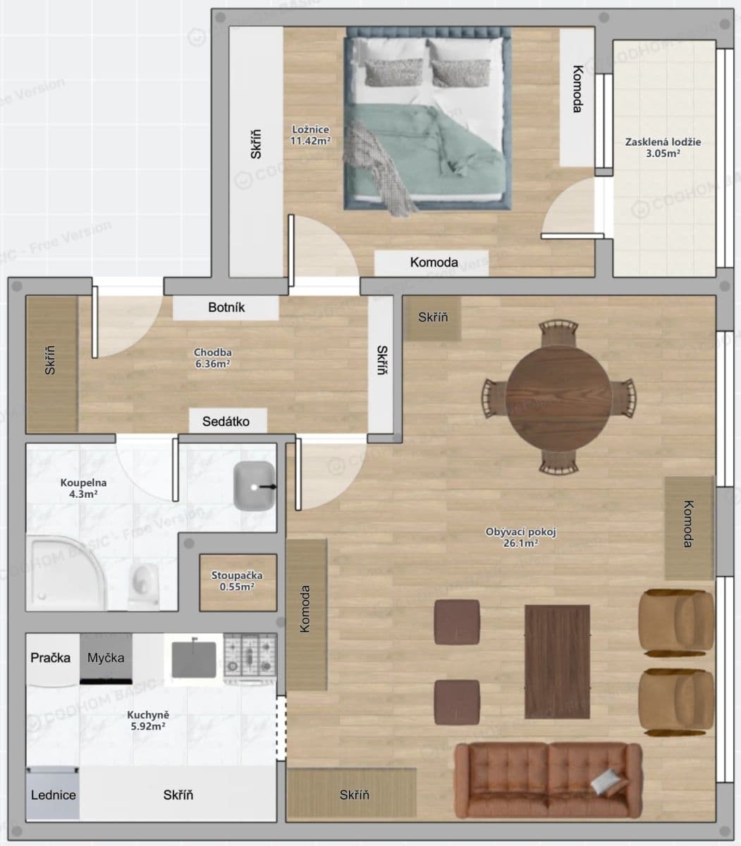 Prenájom bytu 2-izbový 57 m², Cafourkova, Praha, Praha Prenájom bytu 2-izbový 57 m², Cafourkova, Praha, Praha