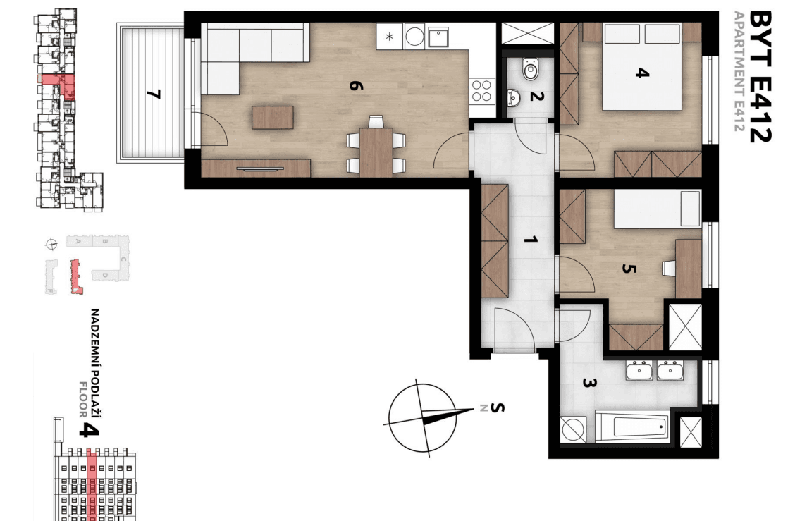 Prenájom bytu 3-izbový 66 m², U Továren, Praha, Praha Prenájom bytu 3-izbový 66 m², U Továren, Praha, Praha