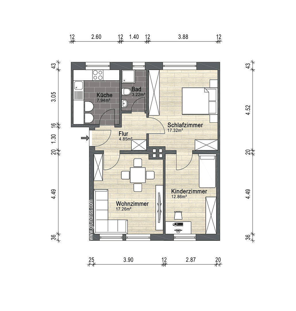 Prenájom bytu 3-izbový 64 m², Bremen, Brémy Prenájom bytu 3-izbový 64 m², Bremen, Brémy