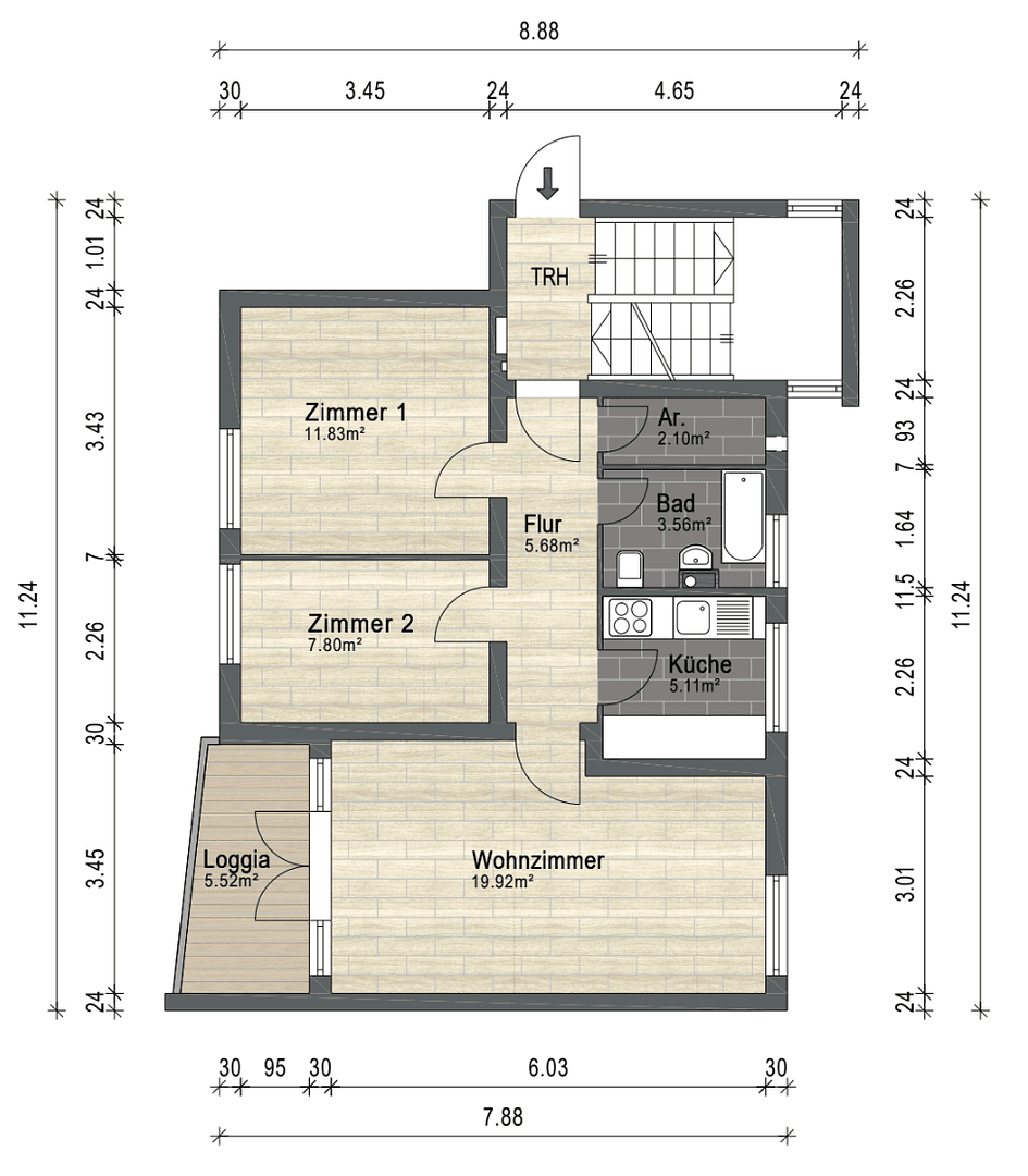 Prenájom bytu 3-izbový 59 m², Bremen, Brémy Prenájom bytu 3-izbový 59 m², Bremen, Brémy