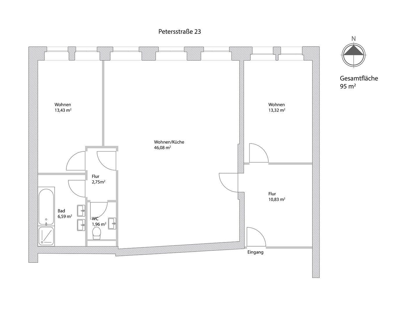 Prenájom bytu 3-izbový 95 m², Petersstrasse 23, Freiberg, Sasko Prenájom bytu 3-izbový 95 m², Petersstrasse 23, Freiberg, Sasko