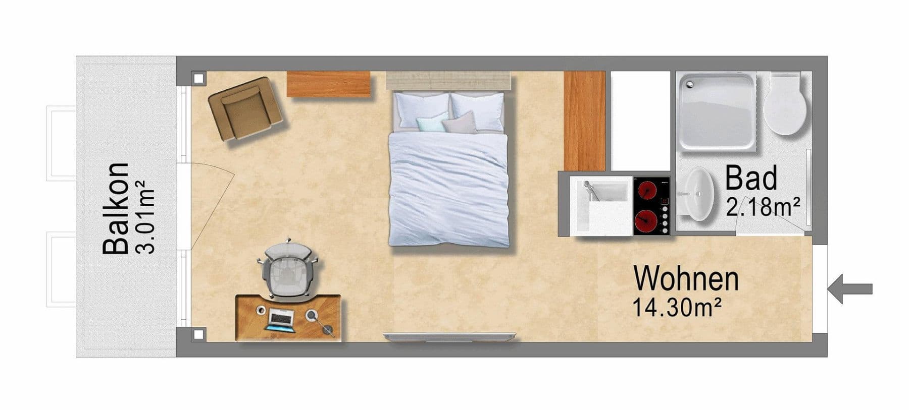 Predaj bytu 1-izbový 19 m², Richard-Schirrmann-Straße 12, Mainz, Porýnie-Falcko Predaj bytu 1-izbový 19 m², Richard-Schirrmann-Straße 12, Mainz, Porýnie-Falcko