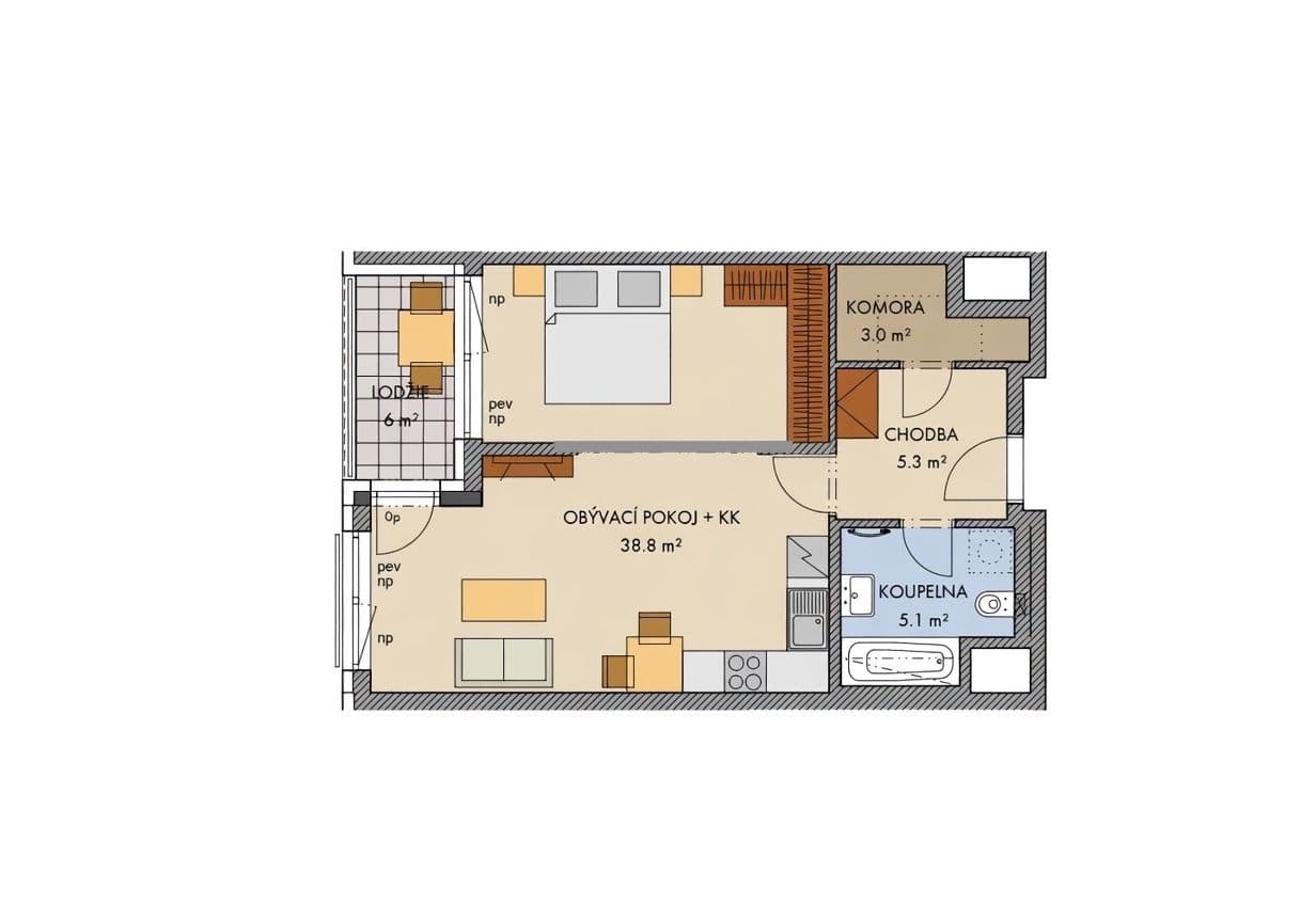 Prenájom bytu 2-izbový 52 m², Ondrákové, Praha, Praha Prenájom bytu 2-izbový 52 m², Ondrákové, Praha, Praha