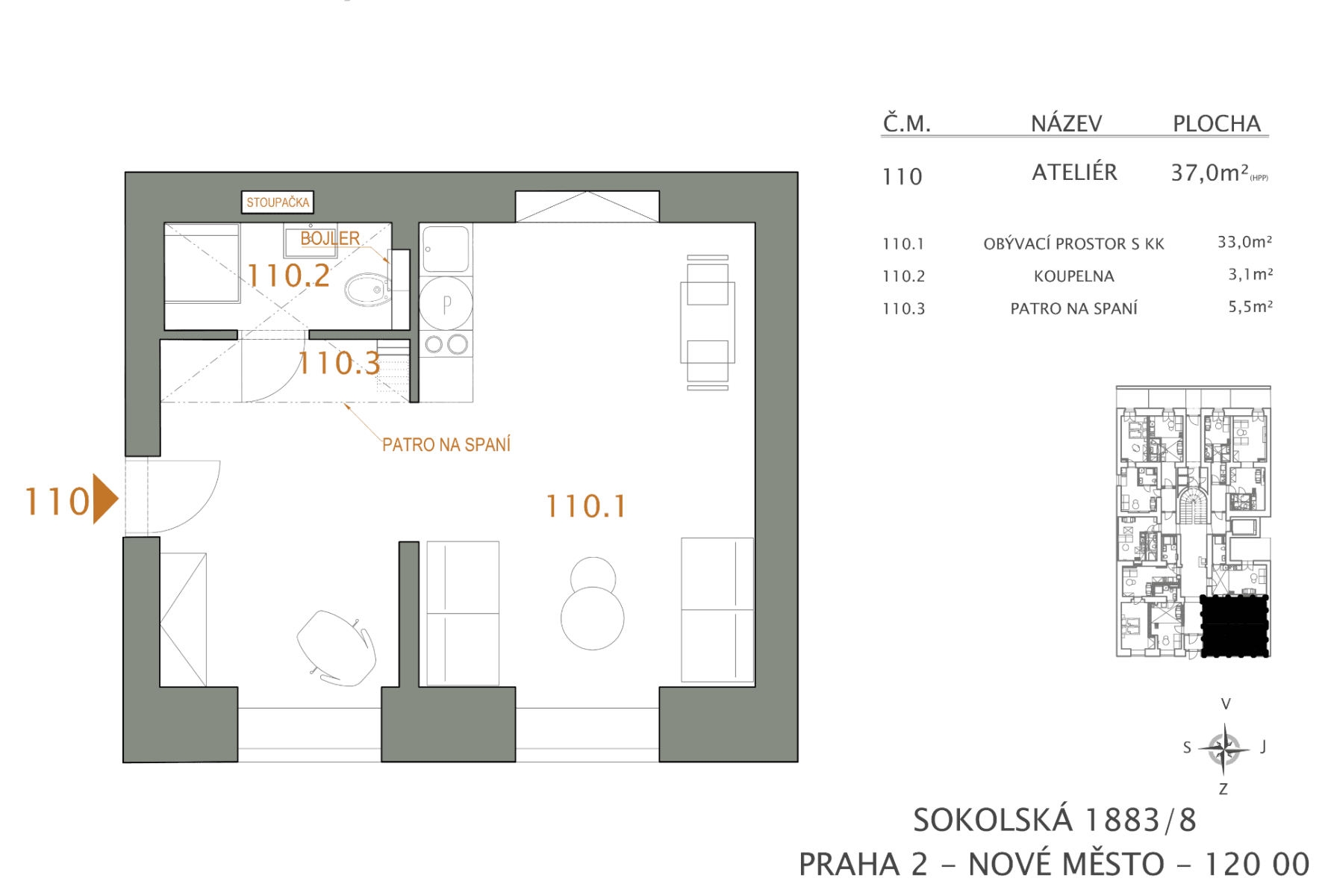 Prenájom bytu 1-izbový 41 m², Sokolská, Praha, Praha Prenájom bytu 1-izbový 41 m², Sokolská, Praha, Praha