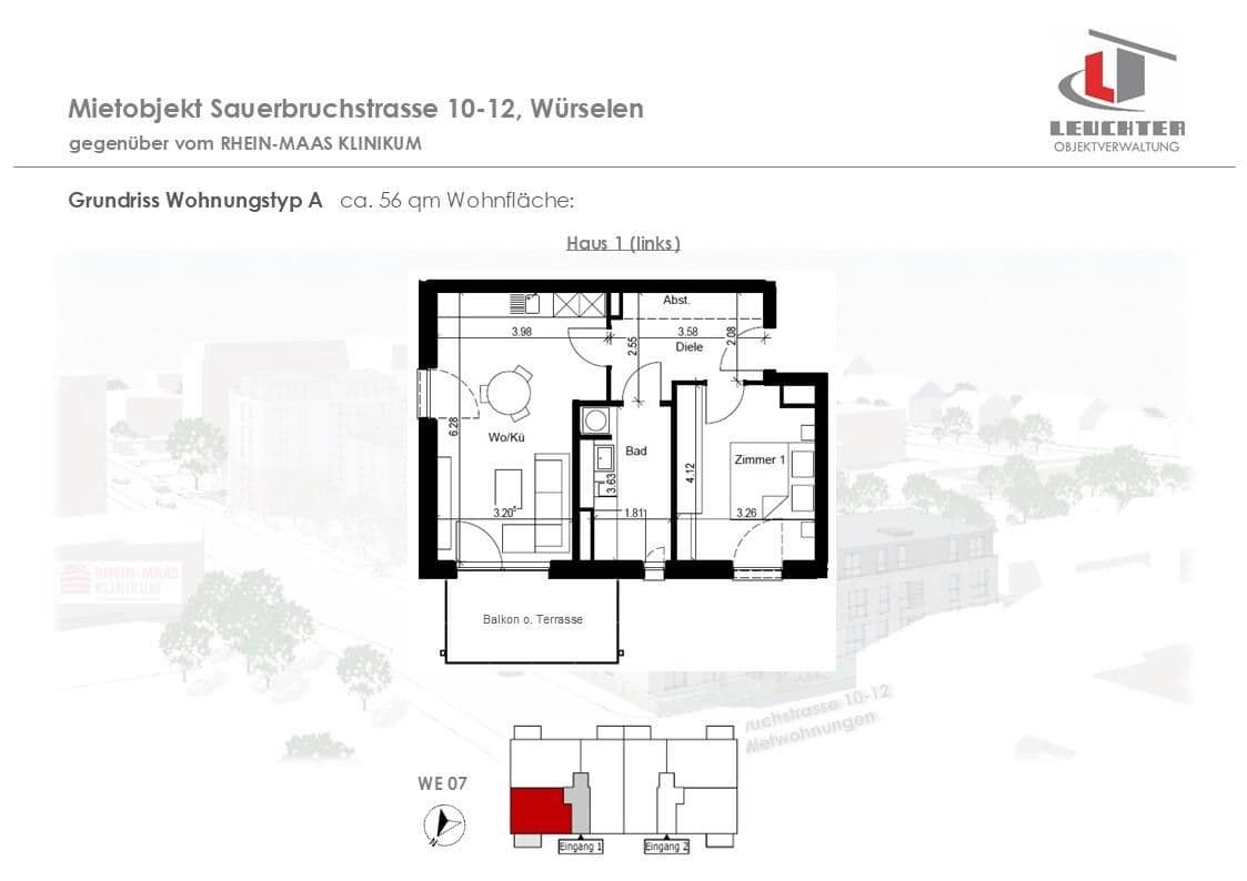 Prenájom bytu 2-izbový 56 m², Sauerbruchstraße 10-12, Würselen, Severné Porýnie - Westfálsko Prenájom bytu 2-izbový 56 m², Sauerbruchstraße 10-12, Würselen, Severné Porýnie - Westfálsko