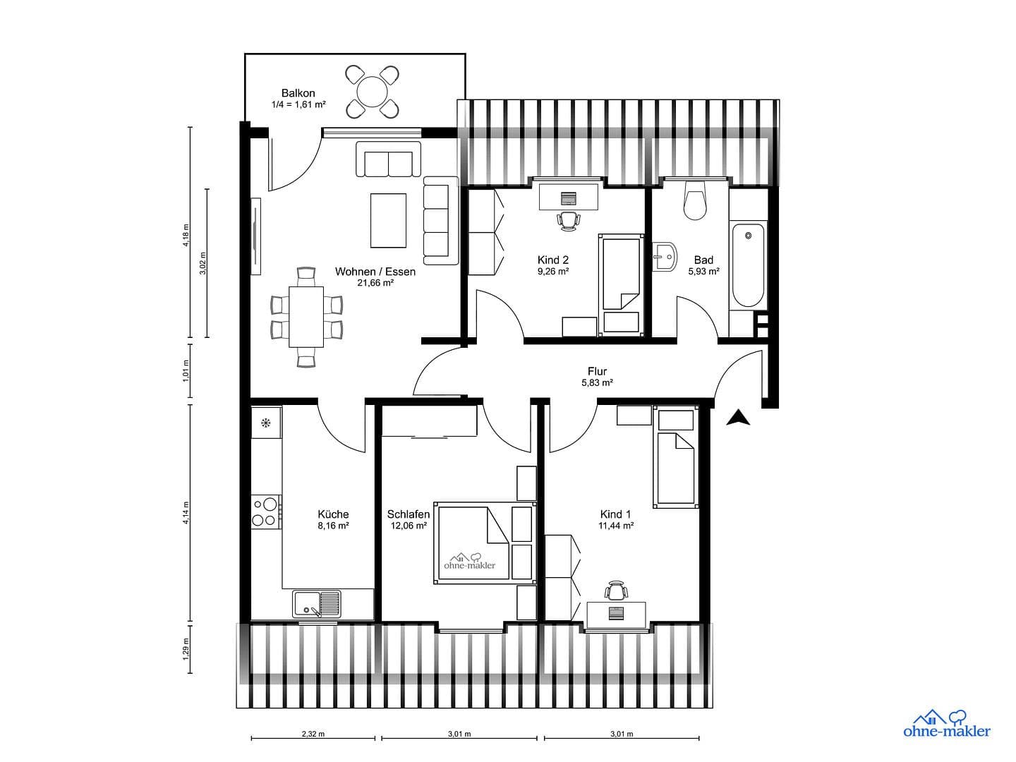 Prenájom bytu 4-izbový 74 m², Grasseler Straße 90, Braunschweig, Dolné Sasko Prenájom bytu 4-izbový 74 m², Grasseler Straße 90, Braunschweig, Dolné Sasko