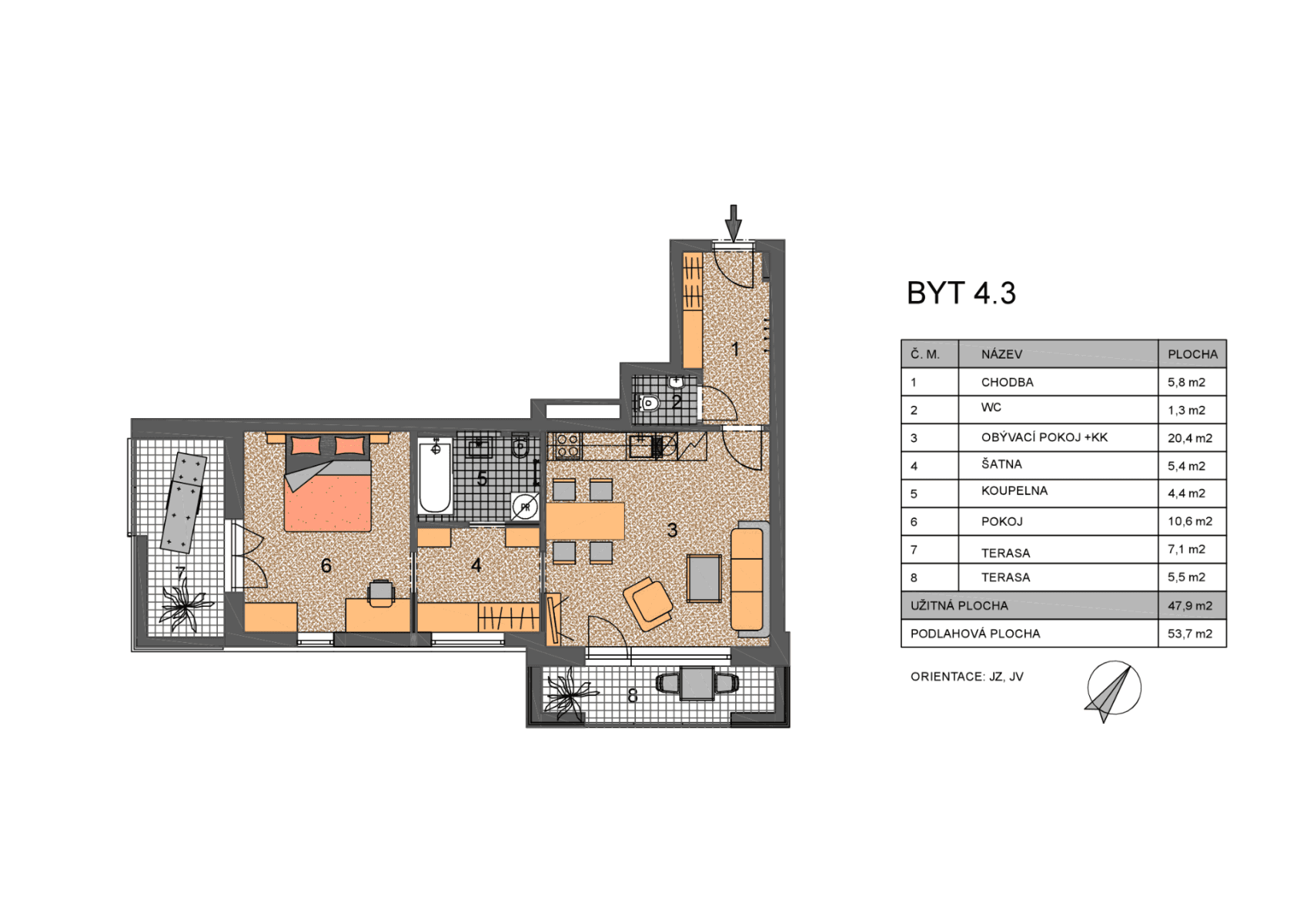 Prenájom bytu 2-izbový 48 m², Kadečkové, Praha, Praha Prenájom bytu 2-izbový 48 m², Kadečkové, Praha, Praha
