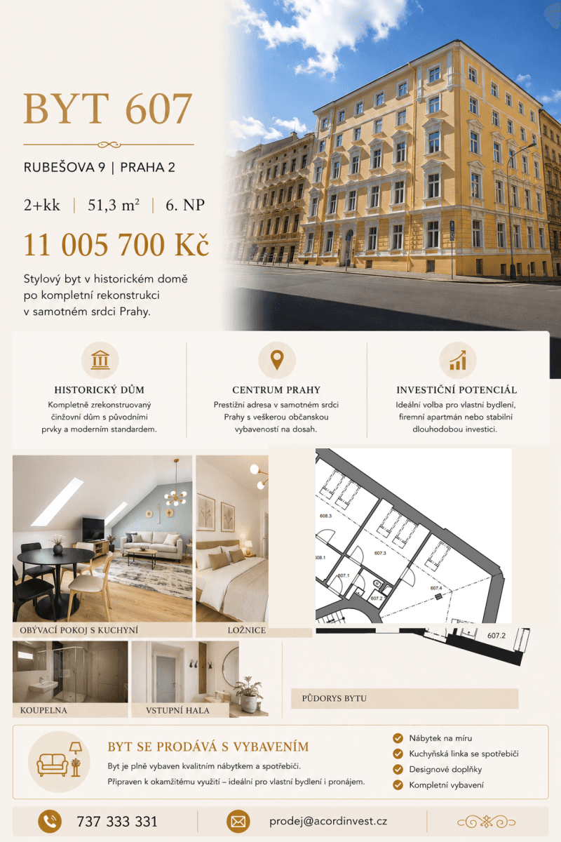 Predaj bytu 2-izbový 51 m², Rubešova, Praha, Praha Predaj bytu 2-izbový 51 m², Rubešova, Praha, Praha