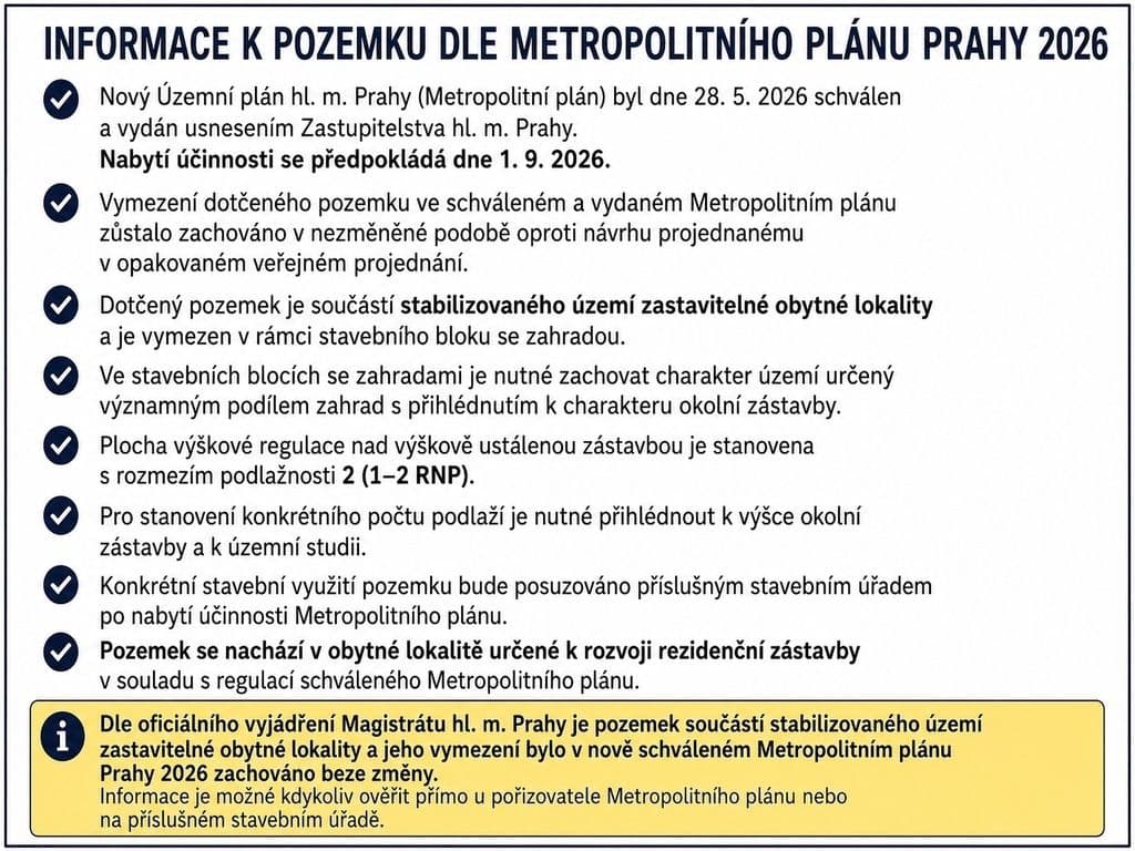 Predaj pozemku 426 m², Pod Hradem, Praha, Praha Predaj pozemku 426 m², Pod Hradem, Praha, Praha