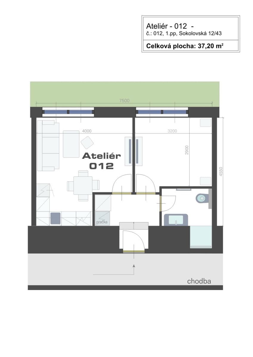 Prenájom bytu 2-izbový 37 m², Sokolovská, Praha, Praha Prenájom bytu 2-izbový 37 m², Sokolovská, Praha, Praha