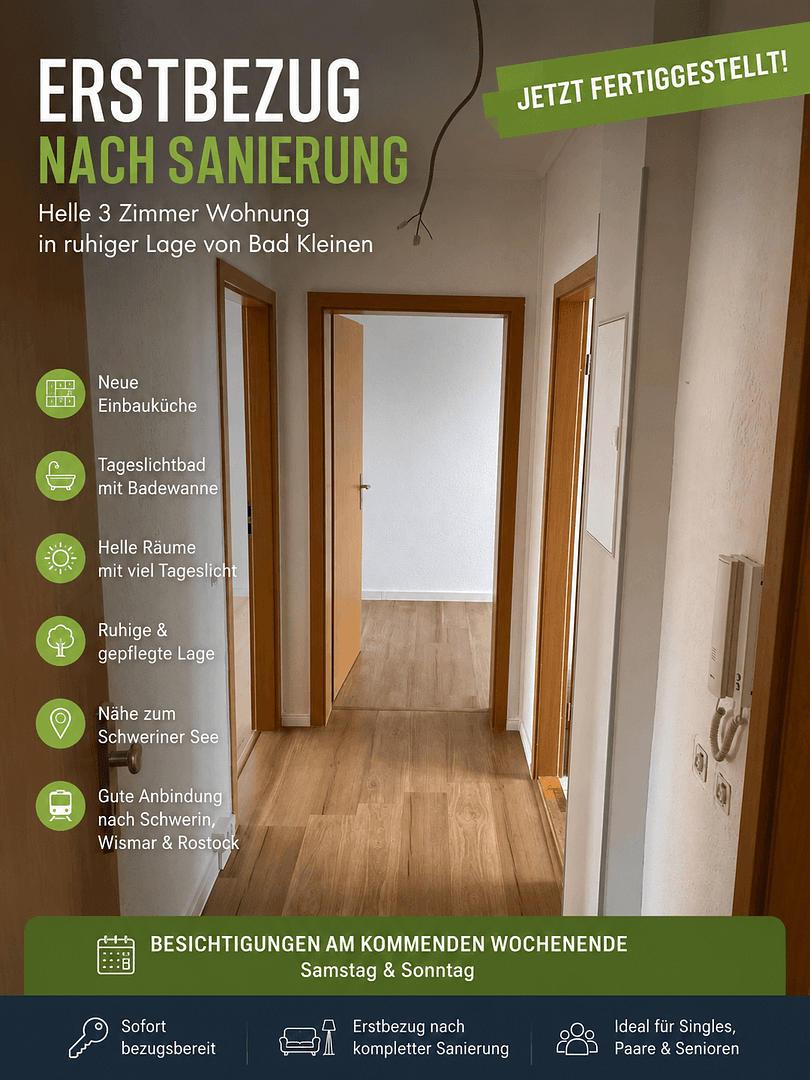 Prenájom bytu 3-izbový 56 m², Straße der Jugend 16, Bad Kleinen, Meklenbursko-Predpomoransko Prenájom bytu 3-izbový 56 m², Straße der Jugend 16, Bad Kleinen, Meklenbursko-Predpomoransko