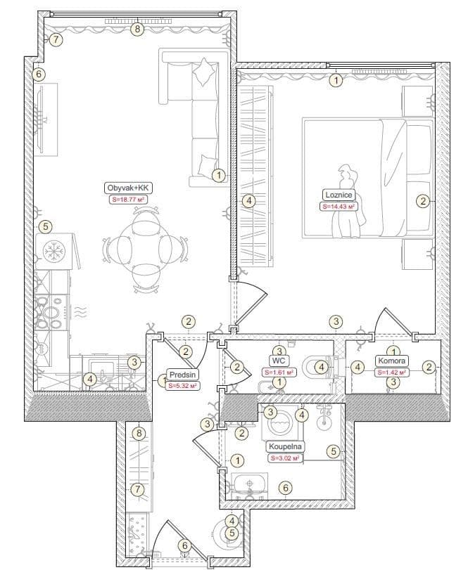 Prenájom bytu 2-izbový 46 m², Střížkovská, Praha, Praha Prenájom bytu 2-izbový 46 m², Střížkovská, Praha, Praha