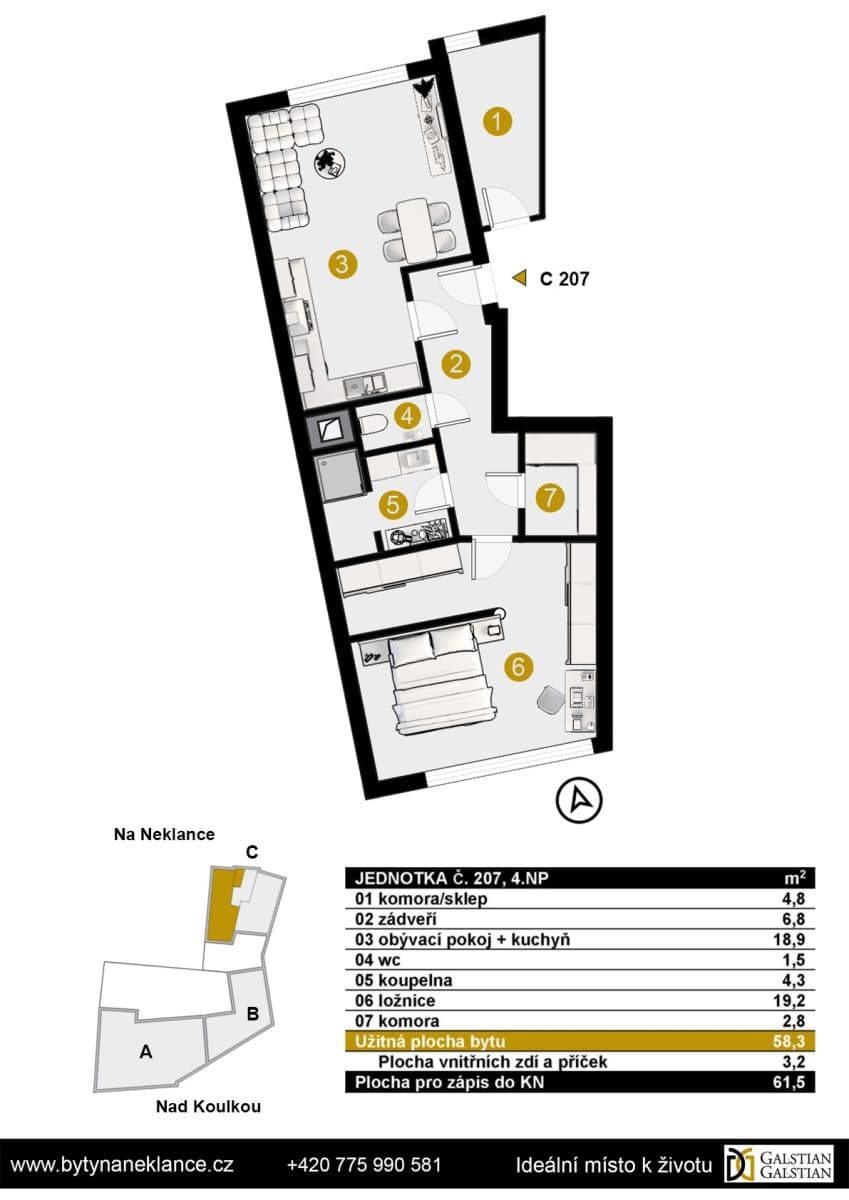 Predaj bytu 2-izbový 62 m², Na Neklance, Praha, Praha Predaj bytu 2-izbový 62 m², Na Neklance, Praha, Praha