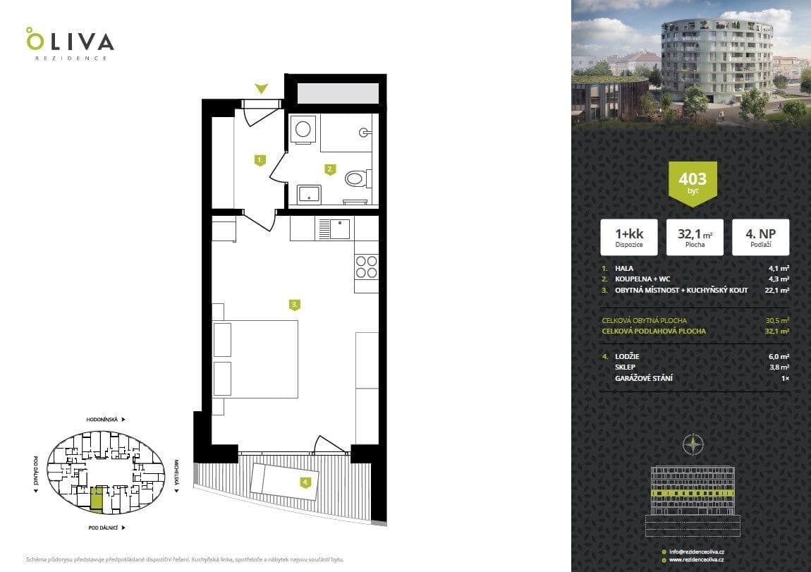 Prenájom bytu 1-izbový 32 m², Hodonínská, Praha, Praha Prenájom bytu 1-izbový 32 m², Hodonínská, Praha, Praha