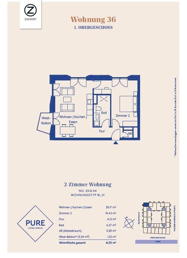 Prenájom bytu 2-izbový 62 m², Mühlenstraße 20, Berlin, Berlín Prenájom bytu 2-izbový 62 m², Mühlenstraße 20, Berlin, Berlín