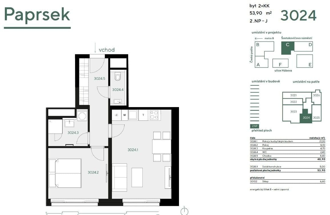 Predaj bytu 2-izbový 54 m², Hábova, Praha, Praha Predaj bytu 2-izbový 54 m², Hábova, Praha, Praha