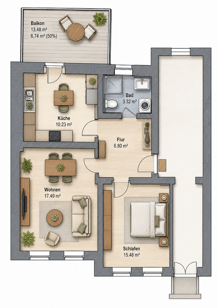 Prenájom bytu 2-izbový 61 m², Damaschkestraße 6, Erfurt, Durínsko Prenájom bytu 2-izbový 61 m², Damaschkestraße 6, Erfurt, Durínsko