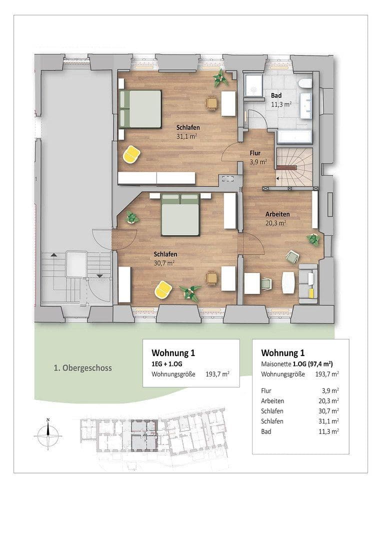 Prenájom bytu 5-izbový 194 m², Sickte, Dolné Sasko Prenájom bytu 5-izbový 194 m², Sickte, Dolné Sasko